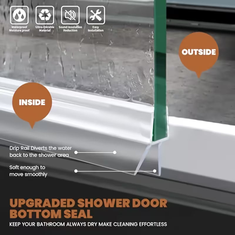 2x Frameless Shower Door Bottom Seal Strip, 19.69 Inch Durable Plastic Leak-Proof Gasket